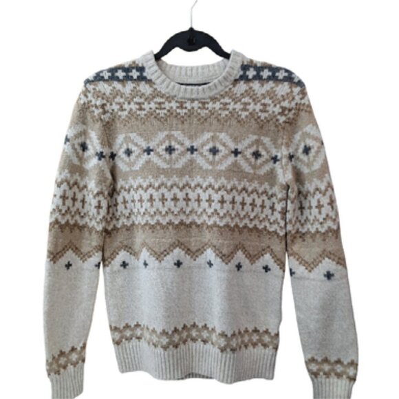 Vintage American Eagle XS Cotton Fairisle Sweater in Neutral Tan Colors - Picture 4 of 6